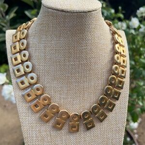 Vintage ANNE KLEIN Matte Gold Link Modernesque Art Deco Style Statement Necklace